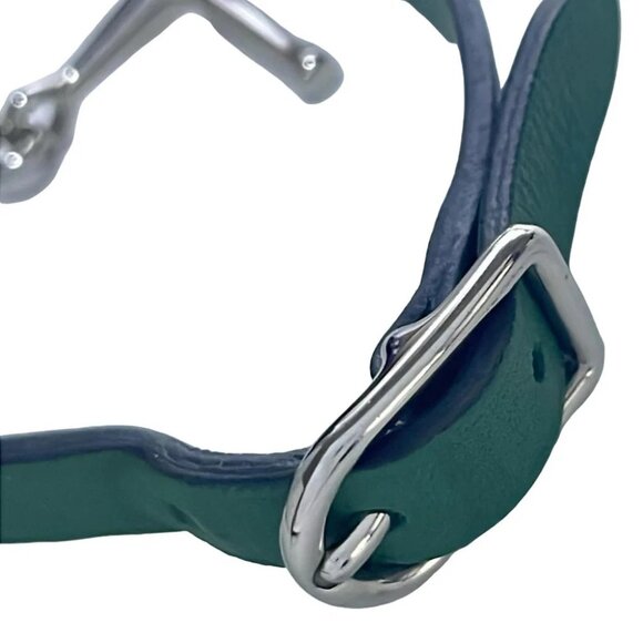 Auth HERMES Mors - Green Silver Leather Hardware A Bracelet - Picture 3 of 4